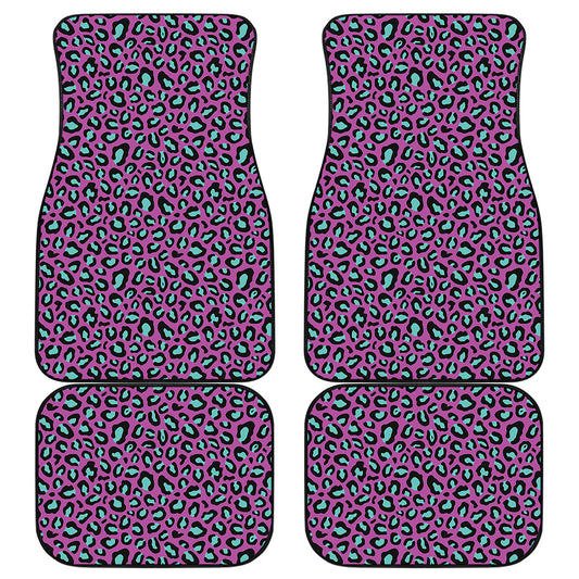 Purple And Teal Leopard Pattern Print Front and Back Car Floor Mats