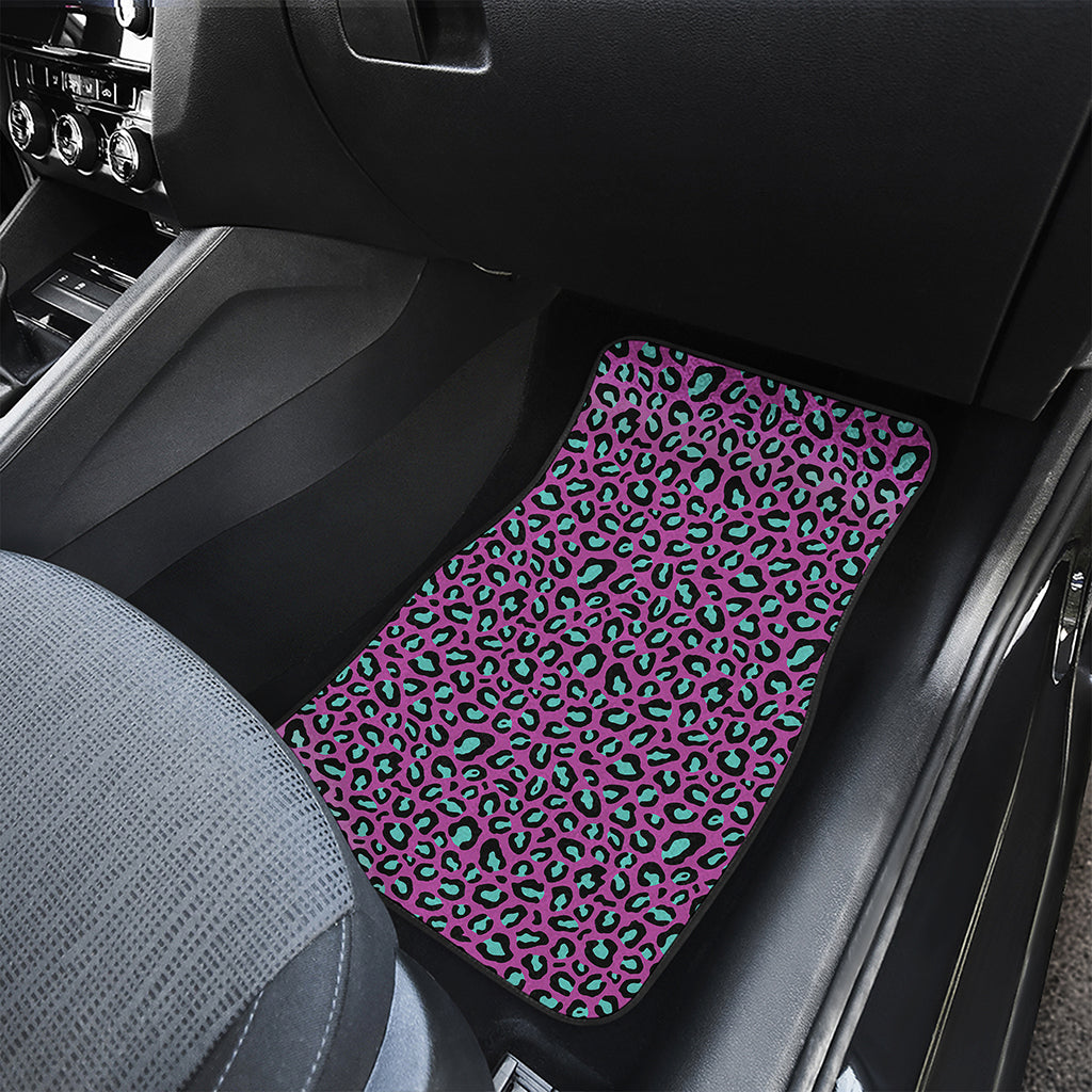 Purple And Teal Leopard Pattern Print Front and Back Car Floor Mats