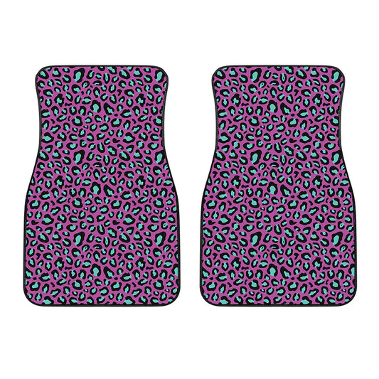 Purple And Teal Leopard Pattern Print Front Car Floor Mats
