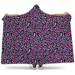 Purple And Teal Leopard Pattern Print Hooded Blanket