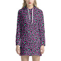 Purple And Teal Leopard Pattern Print Pullover Hoodie Dress