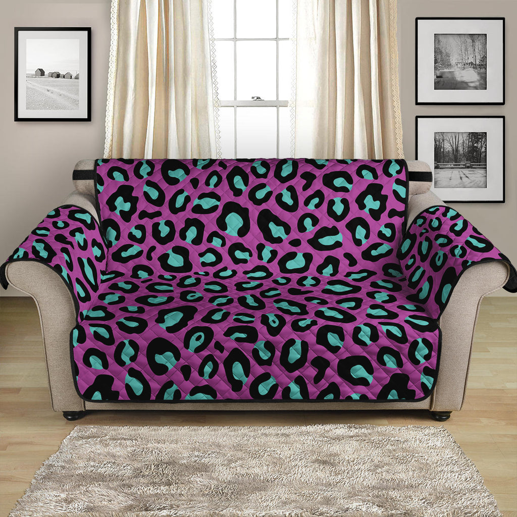 Purple And Teal Leopard Pattern Print Loveseat Protector