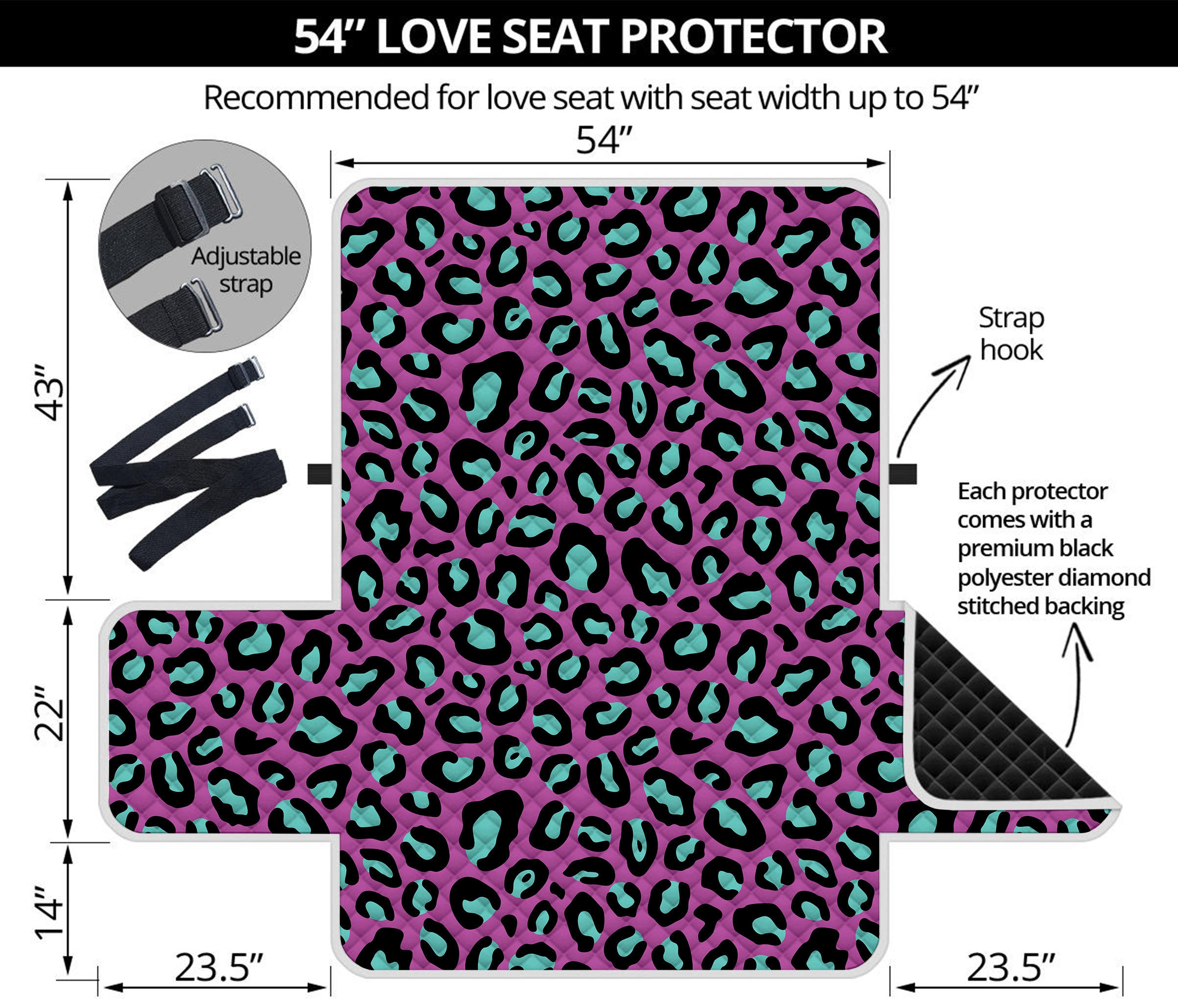 Purple And Teal Leopard Pattern Print Loveseat Protector