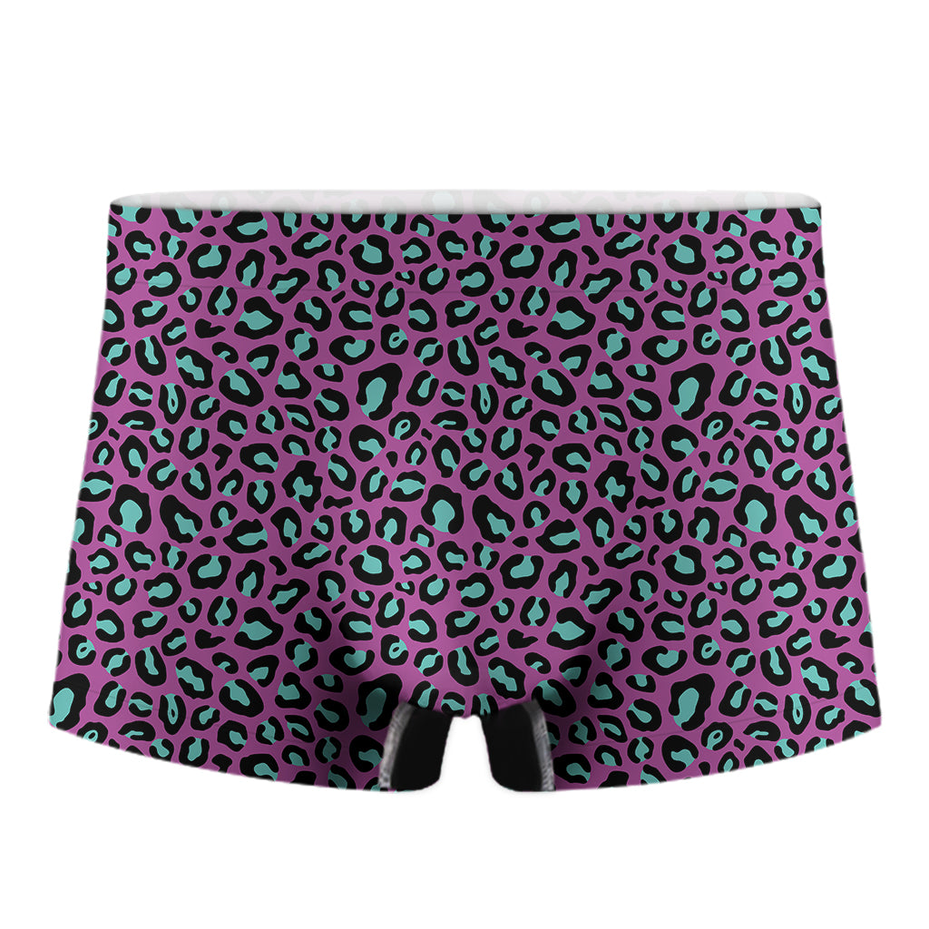 Purple And Teal Leopard Pattern Print Men's Boxer Briefs
