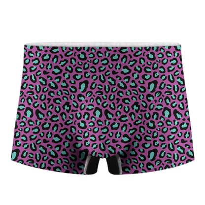 Purple And Teal Leopard Pattern Print Men's Boxer Briefs