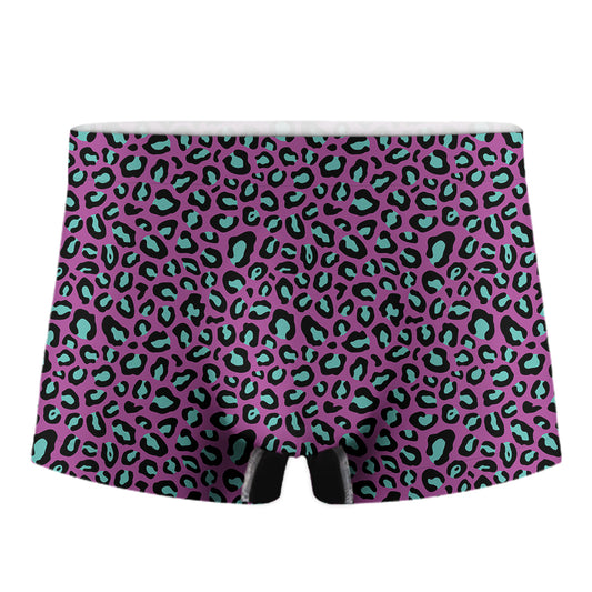 Purple And Teal Leopard Pattern Print Men's Boxer Briefs