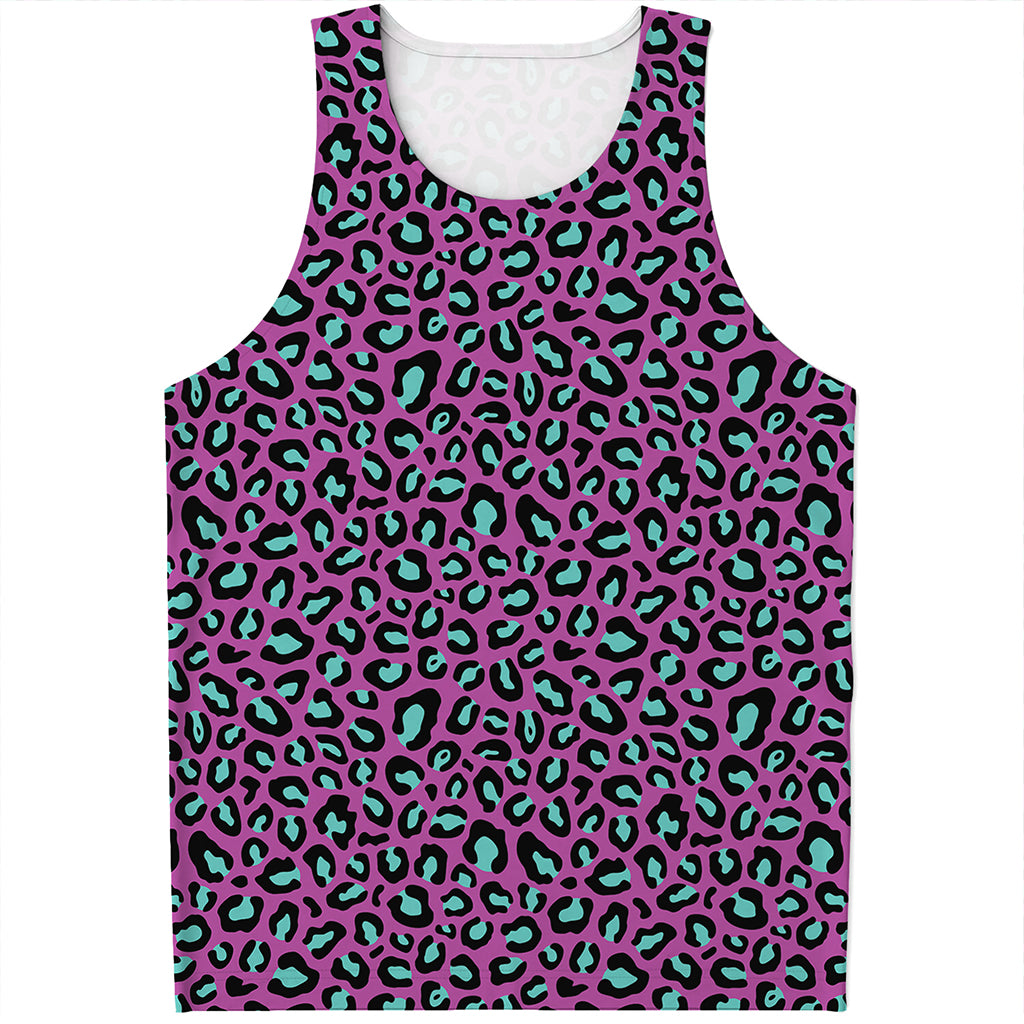 Purple And Teal Leopard Pattern Print Men's Tank Top