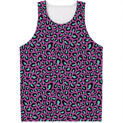 Purple And Teal Leopard Pattern Print Men's Tank Top
