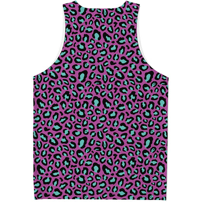 Purple And Teal Leopard Pattern Print Men's Tank Top