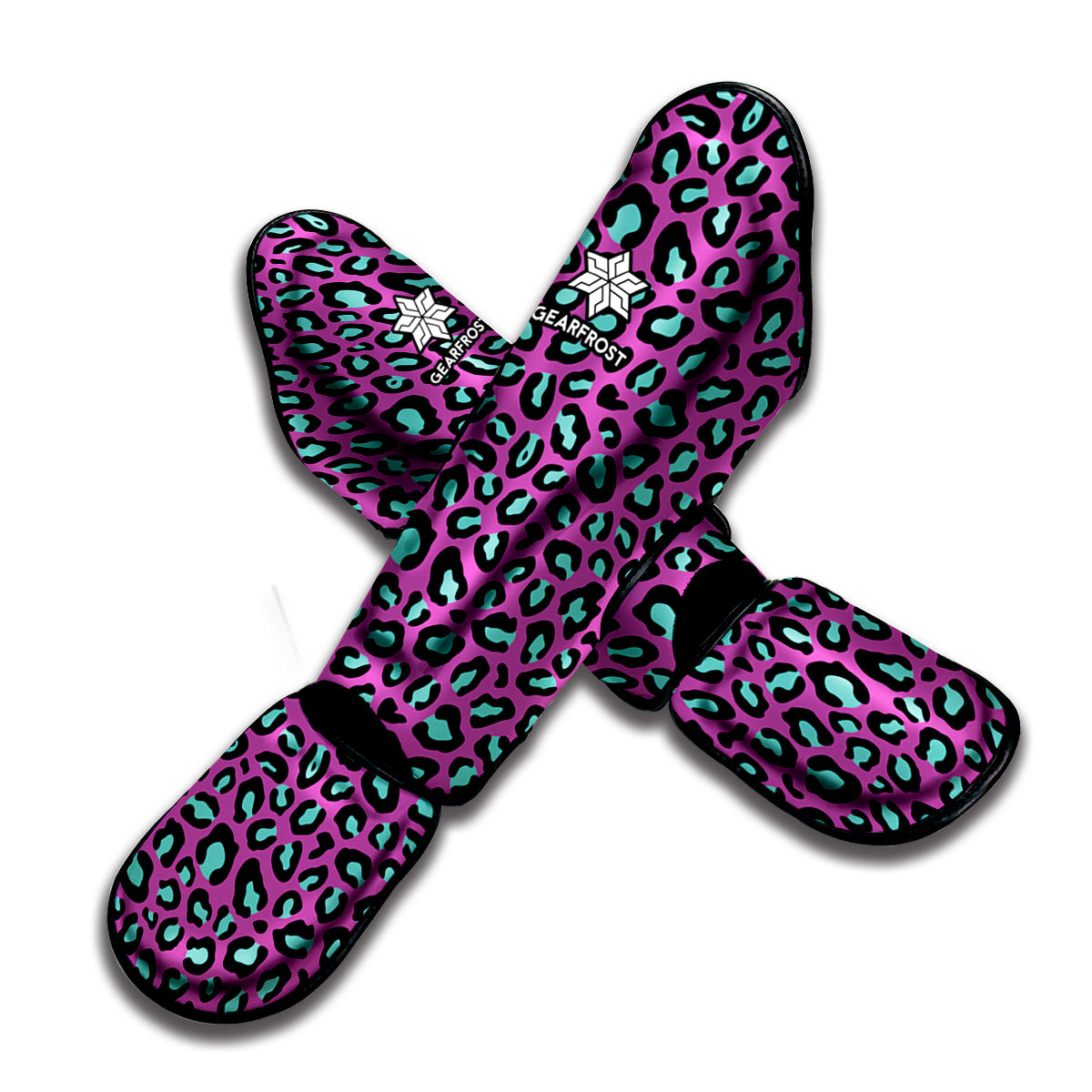 Purple And Teal Leopard Pattern Print Muay Thai Shin Guard
