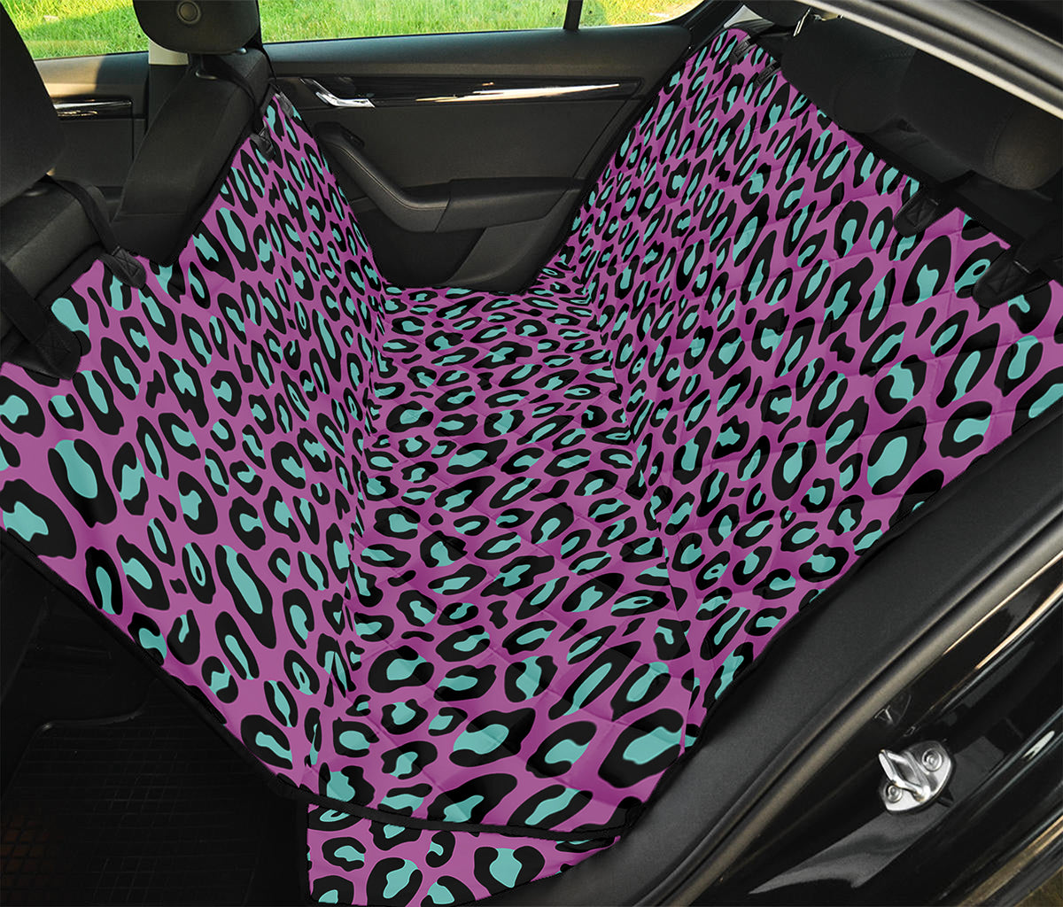 Purple And Teal Leopard Pattern Print Pet Car Back Seat Cover