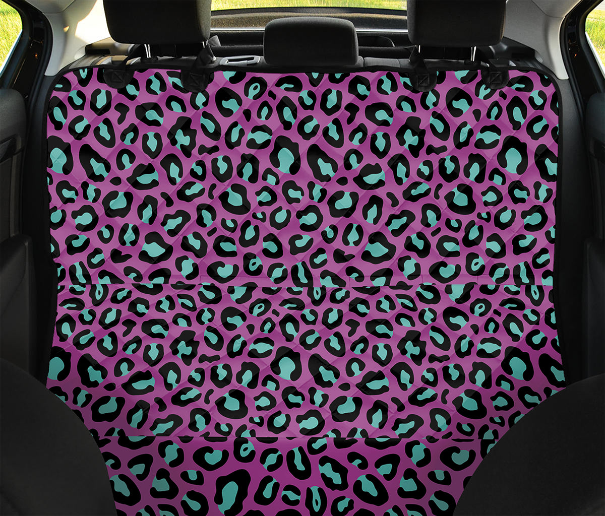 Purple And Teal Leopard Pattern Print Pet Car Back Seat Cover