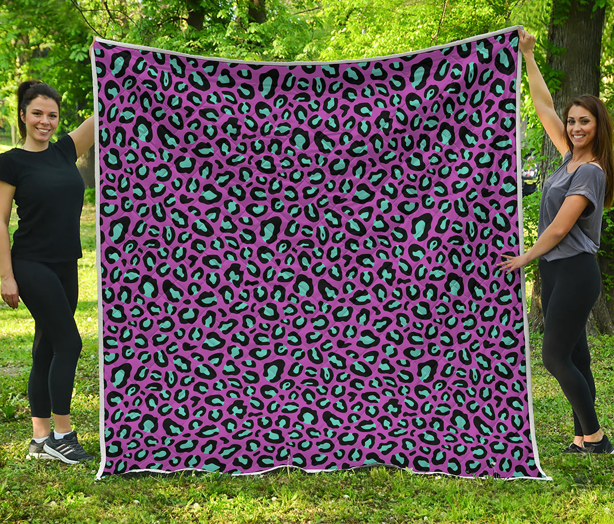 Purple And Teal Leopard Pattern Print Quilt
