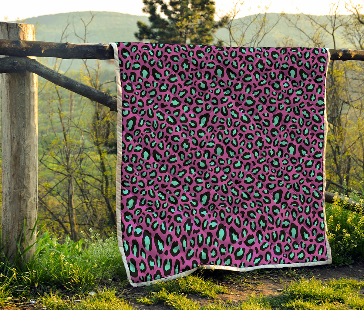 Purple And Teal Leopard Pattern Print Quilt