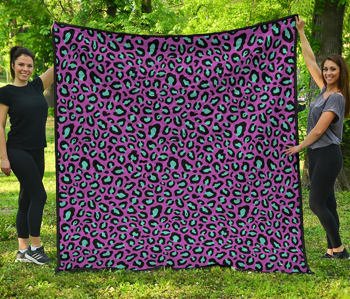 Purple And Teal Leopard Pattern Print Quilt