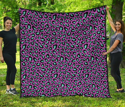 Purple And Teal Leopard Pattern Print Quilt