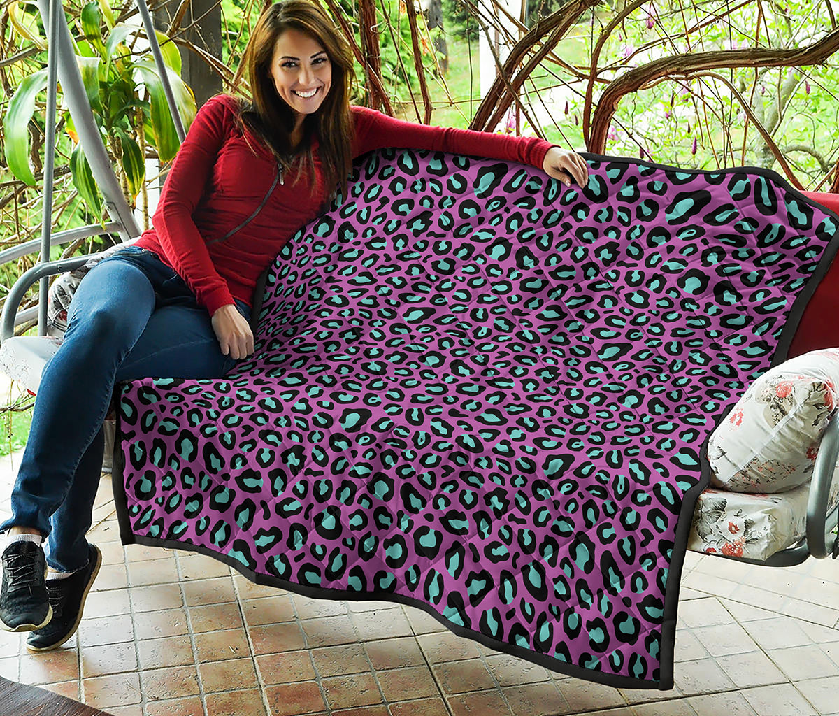 Purple And Teal Leopard Pattern Print Quilt