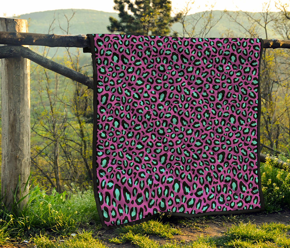 Purple And Teal Leopard Pattern Print Quilt