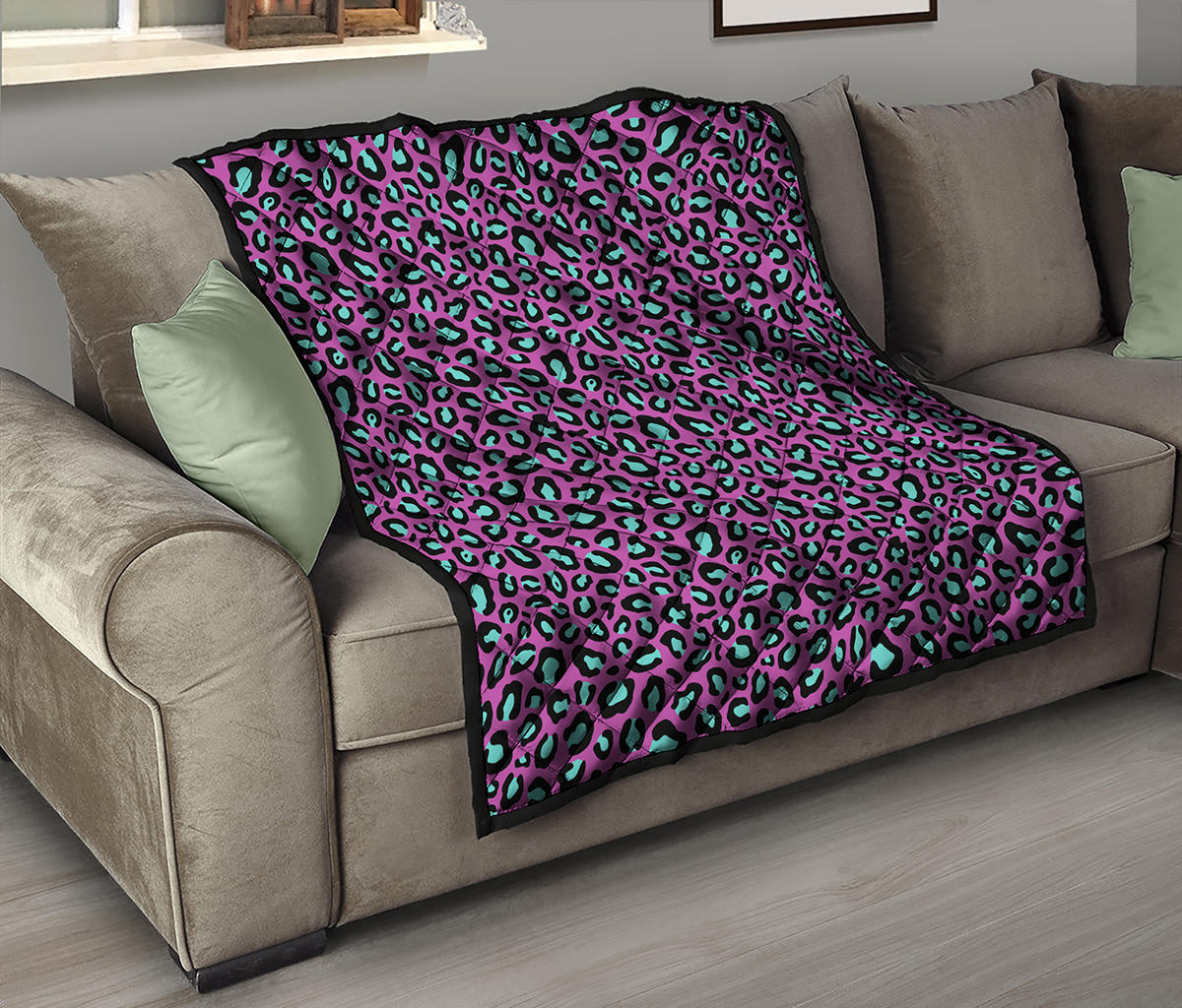 Purple And Teal Leopard Pattern Print Quilt
