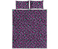 Purple And Teal Leopard Pattern Print Quilt Bed Set