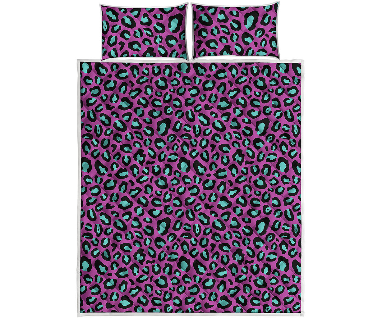 Purple And Teal Leopard Pattern Print Quilt Bed Set