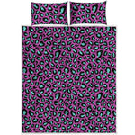 Purple And Teal Leopard Pattern Print Quilt Bed Set