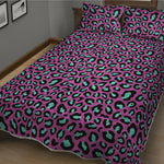 Purple And Teal Leopard Pattern Print Quilt Bed Set