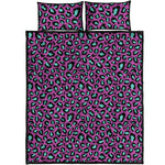 Purple And Teal Leopard Pattern Print Quilt Bed Set