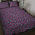 Purple And Teal Leopard Pattern Print Quilt Bed Set