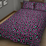 Purple And Teal Leopard Pattern Print Quilt Bed Set