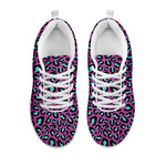 Purple And Teal Leopard Pattern Print White Sneakers