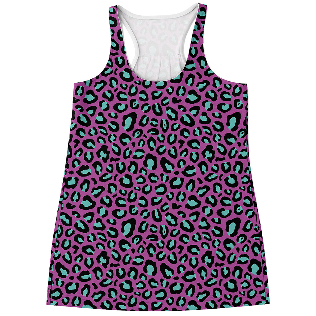 Purple And Teal Leopard Pattern Print Women's Racerback Tank Top