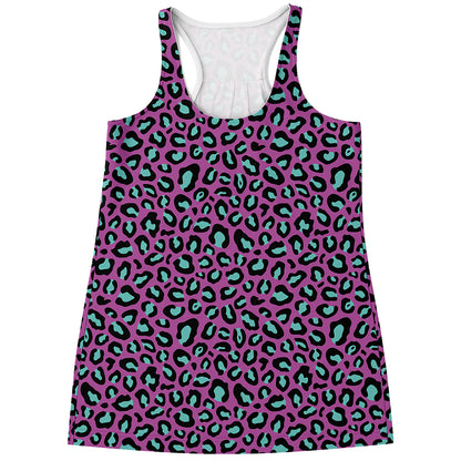 Purple And Teal Leopard Pattern Print Women's Racerback Tank Top