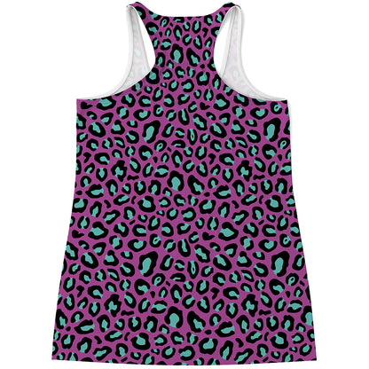Purple And Teal Leopard Pattern Print Women's Racerback Tank Top