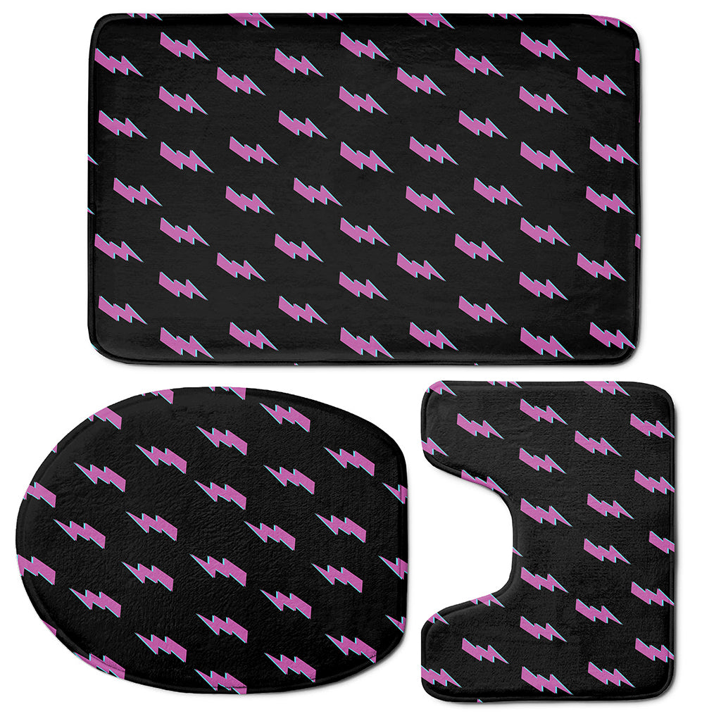 Purple And Teal Lightning Pattern Print 3 Piece Bath Mat Set