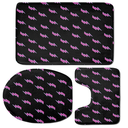 Purple And Teal Lightning Pattern Print 3 Piece Bath Mat Set