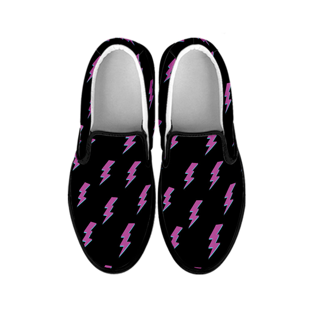 Purple And Teal Lightning Pattern Print Black Slip On Shoes