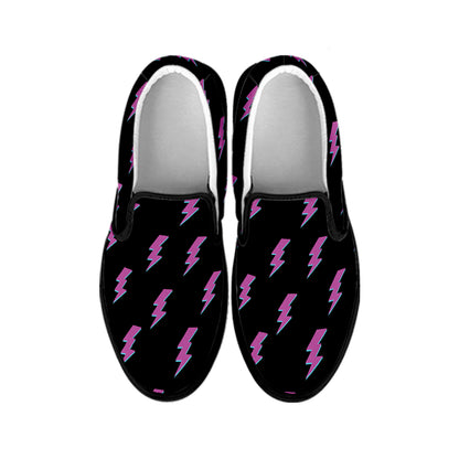 Purple And Teal Lightning Pattern Print Black Slip On Shoes