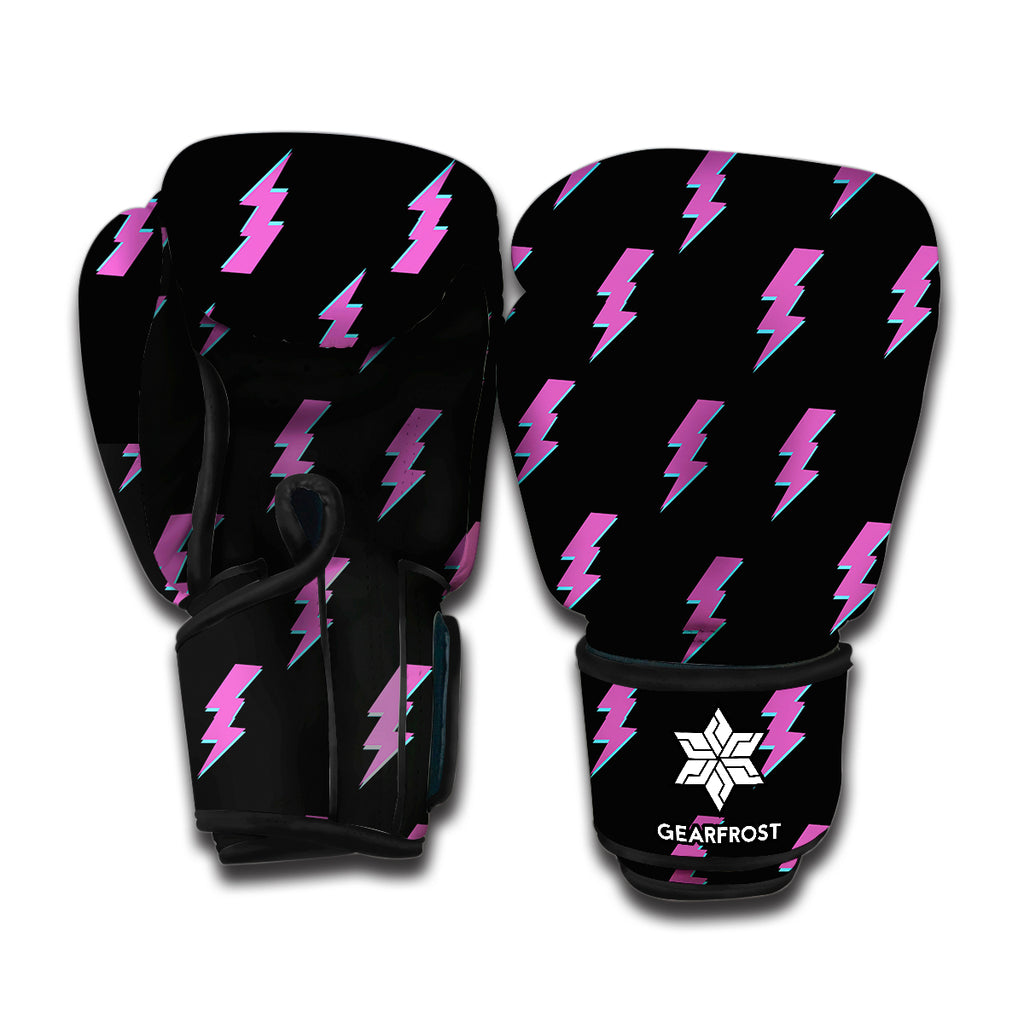 Purple And Teal Lightning Pattern Print Boxing Gloves