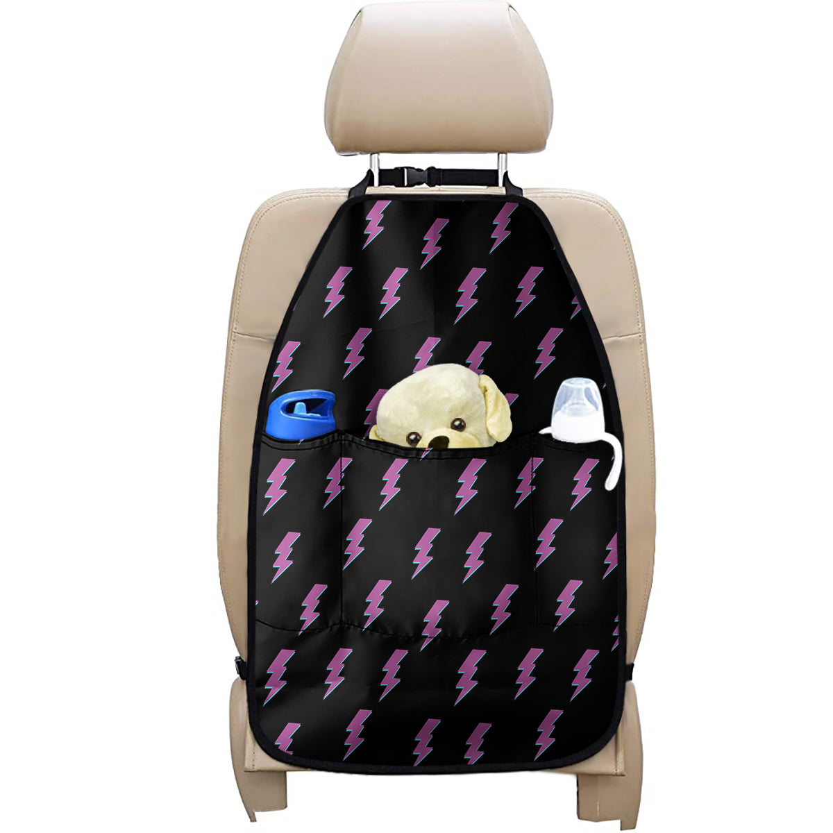 Purple And Teal Lightning Pattern Print Car Seat Organizers