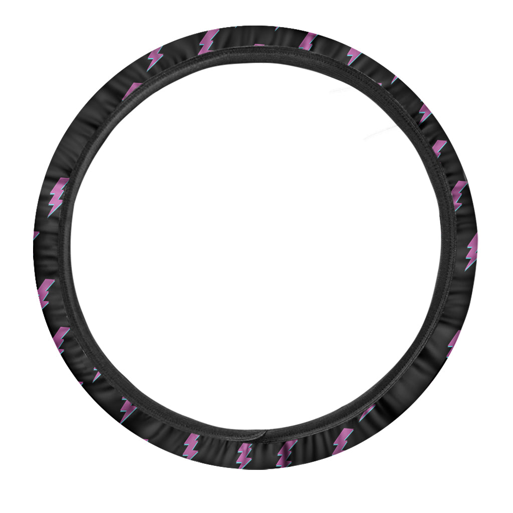 Purple And Teal Lightning Pattern Print Car Steering Wheel Cover