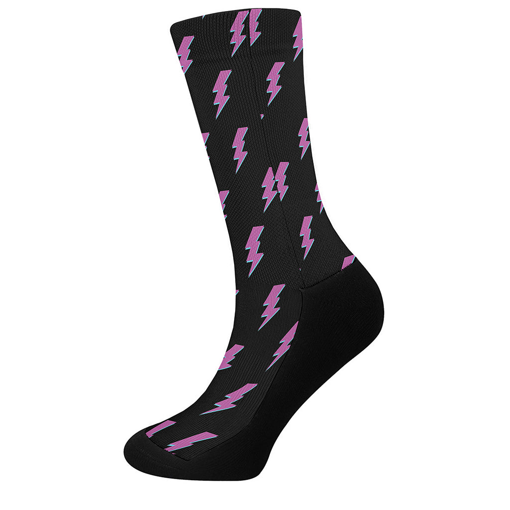 Purple And Teal Lightning Pattern Print Crew Socks