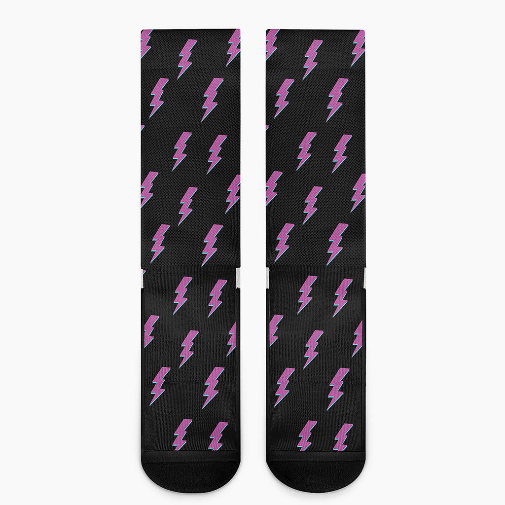 Purple And Teal Lightning Pattern Print Crew Socks