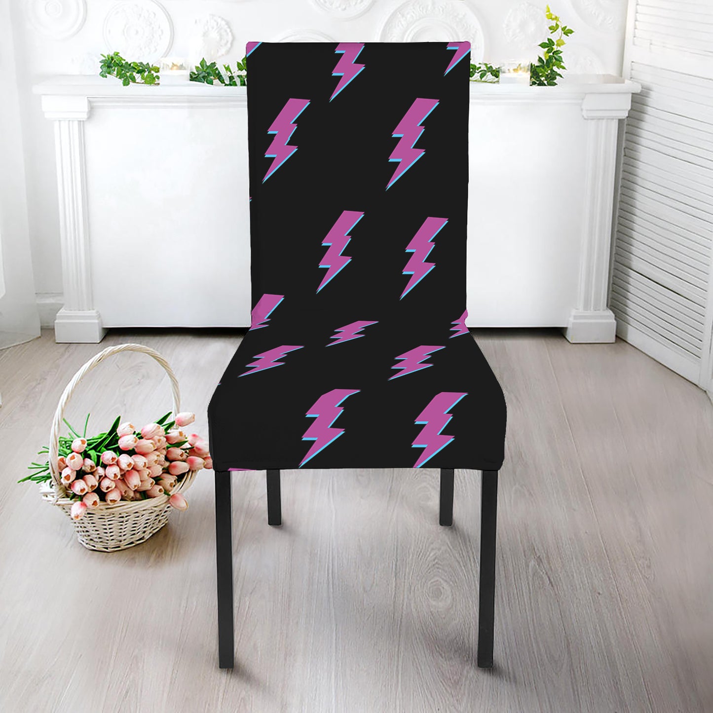 Purple And Teal Lightning Pattern Print Dining Chair Slipcover