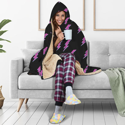 Purple And Teal Lightning Pattern Print Hooded Blanket