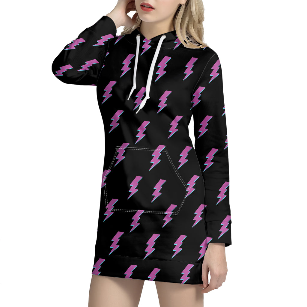 Purple And Teal Lightning Pattern Print Hoodie Dress