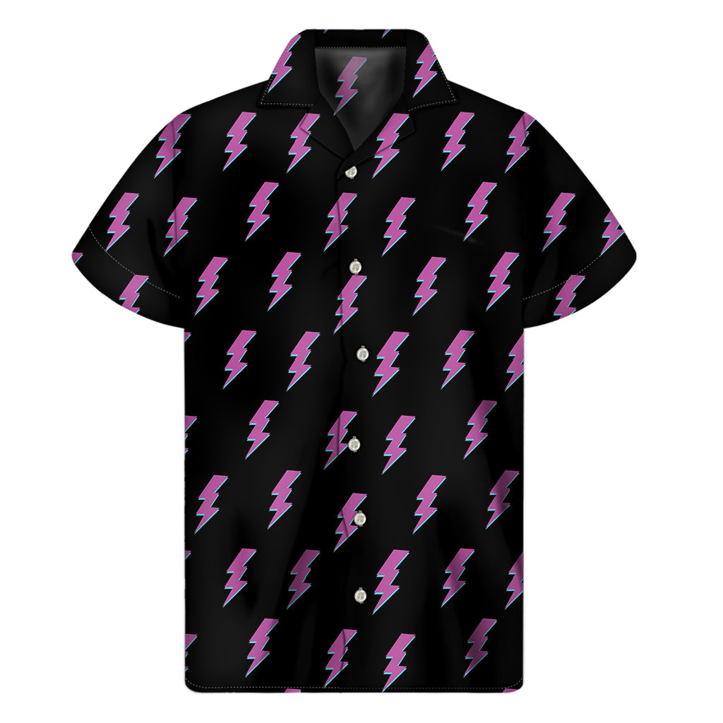 Purple And Teal Lightning Pattern Print Men's Short Sleeve Shirt