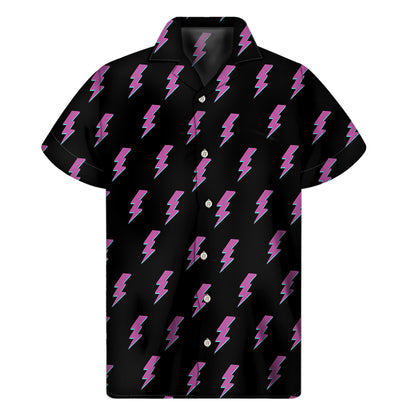 Purple And Teal Lightning Pattern Print Men's Short Sleeve Shirt