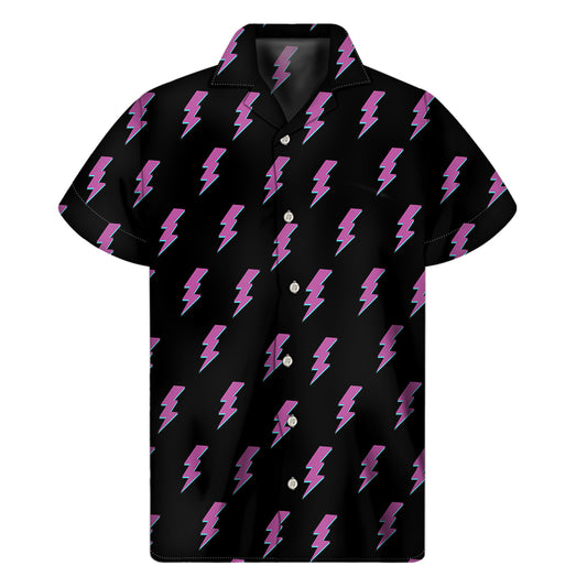 Purple And Teal Lightning Pattern Print Men's Short Sleeve Shirt