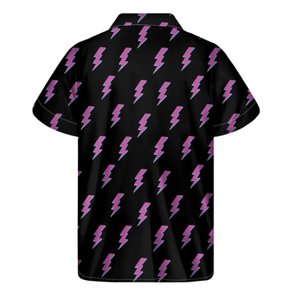 Purple And Teal Lightning Pattern Print Men's Short Sleeve Shirt